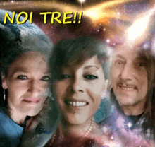 a collage of three people with the words noi tre written in yellow