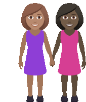 two women in purple and pink dresses hold hands