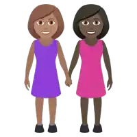 two women in purple and pink dresses hold hands