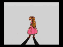 a pixel art of a girl with long blonde hair and a red bow on her head