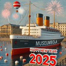 a large ship with the name museumbola on the side