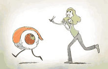 a cartoon of a woman running away from a giant sushi roll