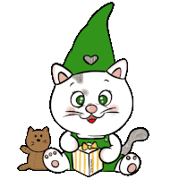 a cartoon cat wearing a green hat is holding a gift box