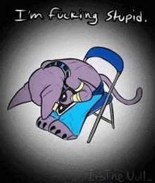 a cartoon of a dog laying on a chair with the words `` i 'm fucking stupid '' .