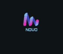 a purple and blue novo logo on a dark background