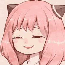 a drawing of a girl with pink hair and cat ears making a funny face