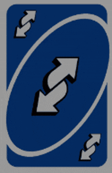 a blue uno card with two arrows pointing in opposite directions on it