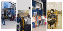 a group of people standing in front of a building that says aghubforstudents