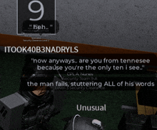 a screenshot of a video game that says ' unusual ' on the bottom