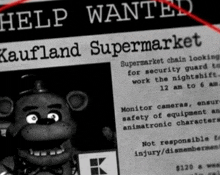 a help wanted poster for kaufland supermarket with a picture of foxy