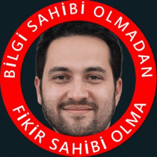 a man with a beard is surrounded by a red circle that says fikir sahibi olma