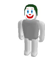 a white roblox character with a clown face