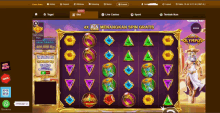 a screenshot of a slot game with a purple background