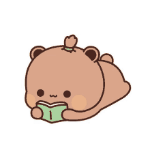 a cartoon bear is reading a book while laying on its back