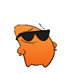 a cartoon character wearing sunglasses is smiling and dancing .