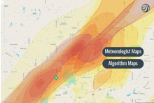 a map of a city with the words meteorologist maps and algorithm maps on the bottom