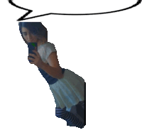 a girl taking a selfie with a speech bubble above her head