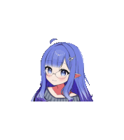 a blue haired anime girl with glasses and a star in her hair