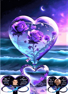 a picture of a heart with purple roses inside