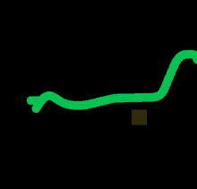 a green line on a black background with a brown square in the corner