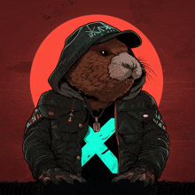 a cartoon illustration of a otter wearing a hoodie and a hat