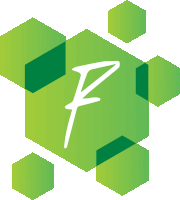 a green hexagon with the letter f in the center