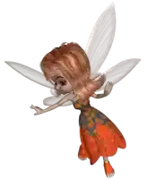 a cartoon fairy with red hair and white wings is flying in the air
