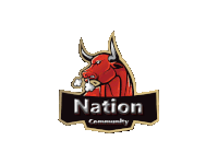 a logo for the nation community shows a bull smoking a cigarette