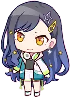 a cartoon girl with blue hair has a star in her hair