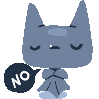 a cartoon drawing of a cat with a speech bubble that says no