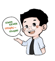 a cartoon of a man with glasses and a speech bubble that says sewen elwen cetaphi khappp