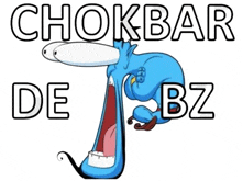 a cartoon of a blue monster with its mouth open and the words chokbar de bz above it