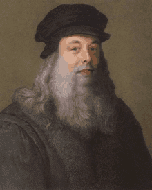 a portrait of a man with a beard and a black hat