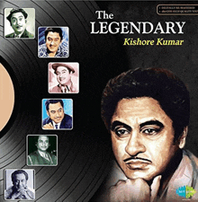 a poster for the legendary kishore kumar shows a man with a mustache