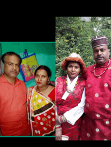 a couple posing for a picture next to a bag that says ' shree '