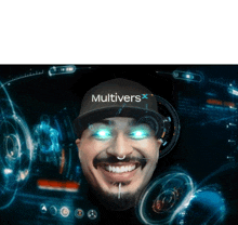 a man wearing a hat that says multivers is smiling