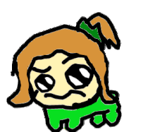 a cartoon drawing of a girl with brown hair and a green sweater .