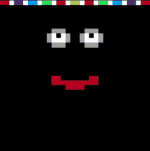 a pixelated face with a red tongue and a black background