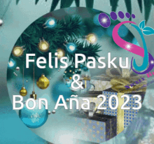 a picture of a christmas tree with the words felis pasku and bon aña 2023