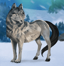 a painting of a wolf with a black tail