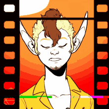 a drawing of a man with a yellow shirt and ears