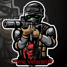 a logo for game veteran xd has a soldier holding a gun