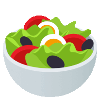 a bowl of salad with lettuce , eggs , olives and red peppers .