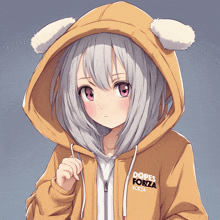 an anime girl wearing a hoodie that says dopes forza