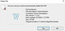 a window asking if you want to permanently delete the file