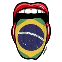 a drawing of a woman 's mouth with the brazilian flag sticking out