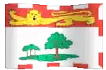 a flag with a lion and two trees on it .