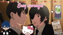 a picture of two anime characters with the words easy revenge written on it