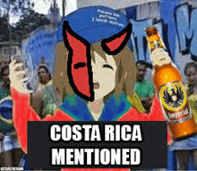 a cartoon of a girl holding a bottle of beer with the words costa rica mentioned