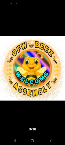 a sticker with a bee on it that says welcome assembly